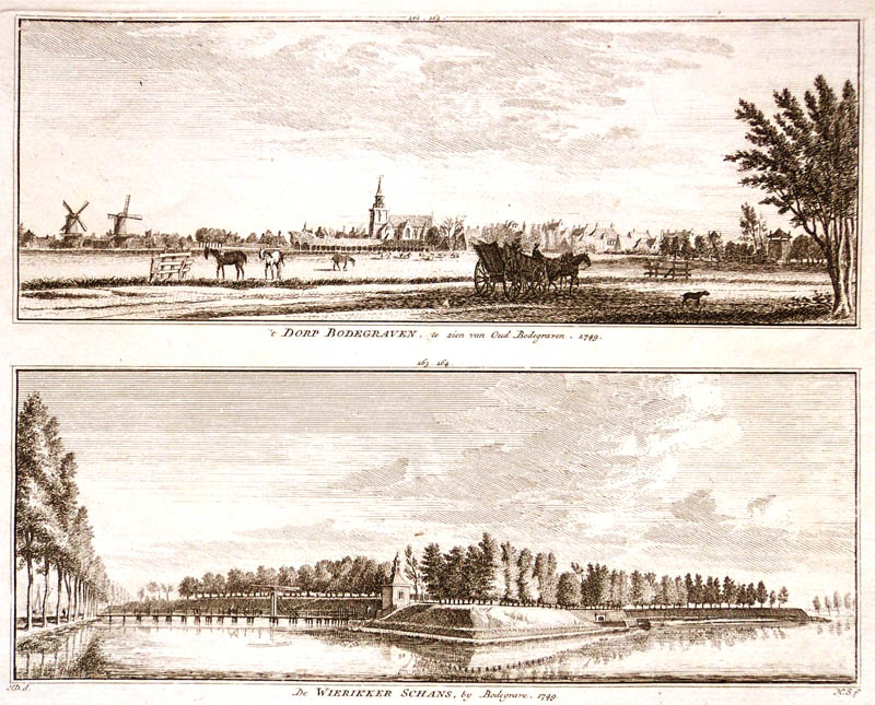 Bodegraven 1750, aanzicht en schans Wierikke